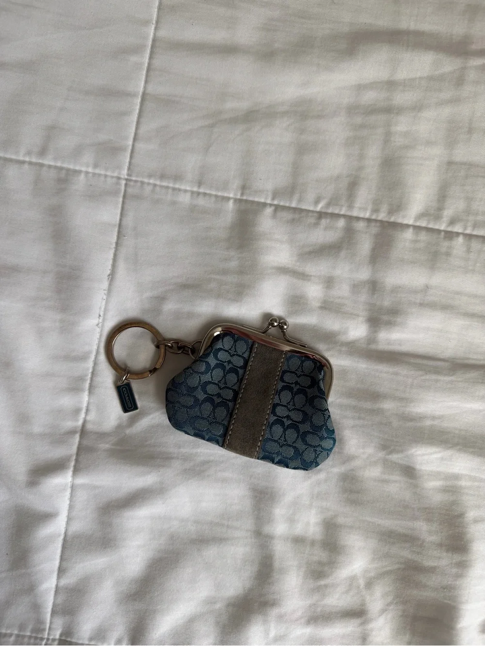 Coach Blue Signature Kiss-Lock Coin Purse Keyring